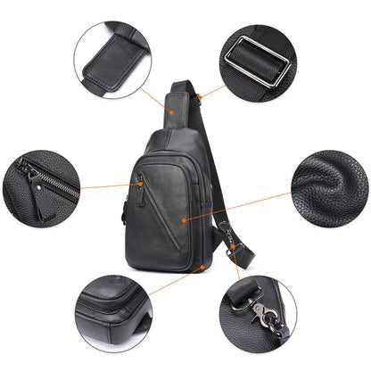 LUKZIJAES Genuine Leather Sling Bag for Men