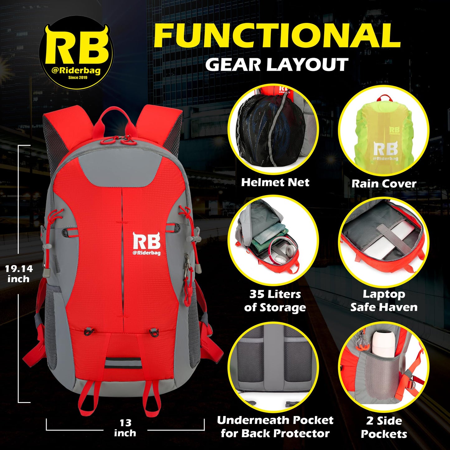 Reflective Motorcycle Backpack with Helmet Holder, Green