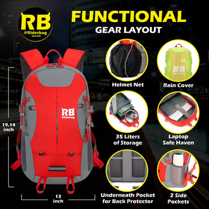 Reflective Motorcycle Backpack with Helmet Holder, Green
