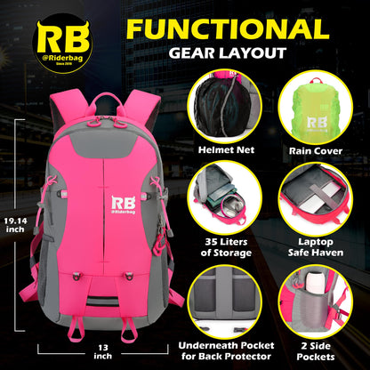 Reflective Motorcycle Backpack with Helmet Holder, Green