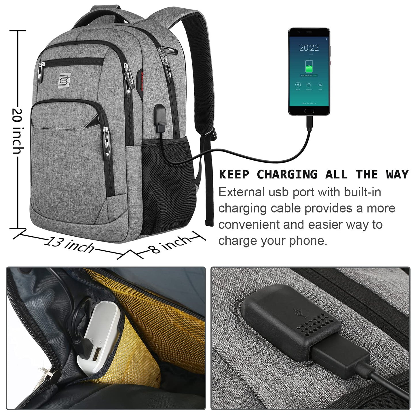 Anti-Theft Laptop Backpack with USB – 15.6" Black