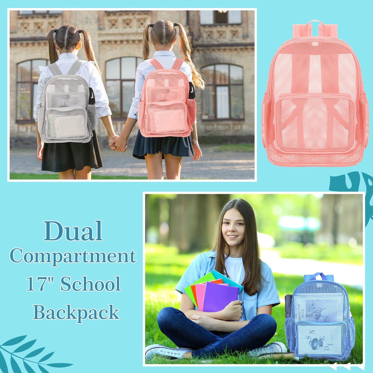 48-Pack 17" Clear Mesh Backpacks – Heavy Duty