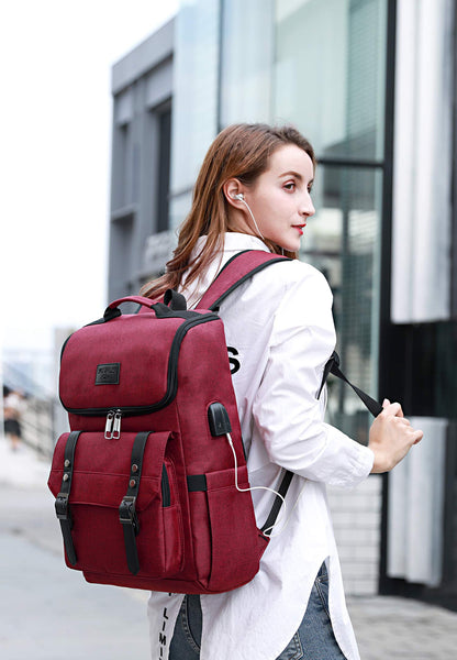 YALUNDISI Vintage Laptop Backpack with USB, Black