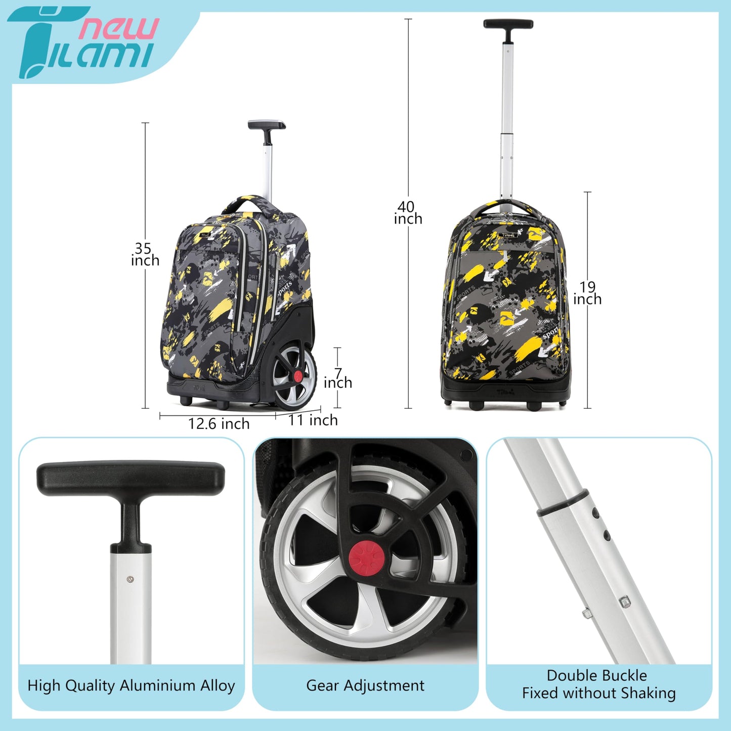 NEW TILAMI 19" Rolling Backpack for kids, Adjustable Laptop Backpack