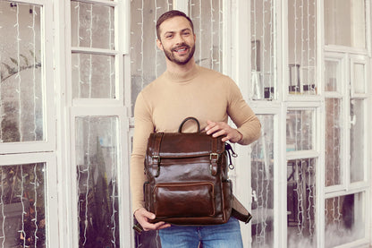 Time Resistance Leather Travel Backpack, Black
