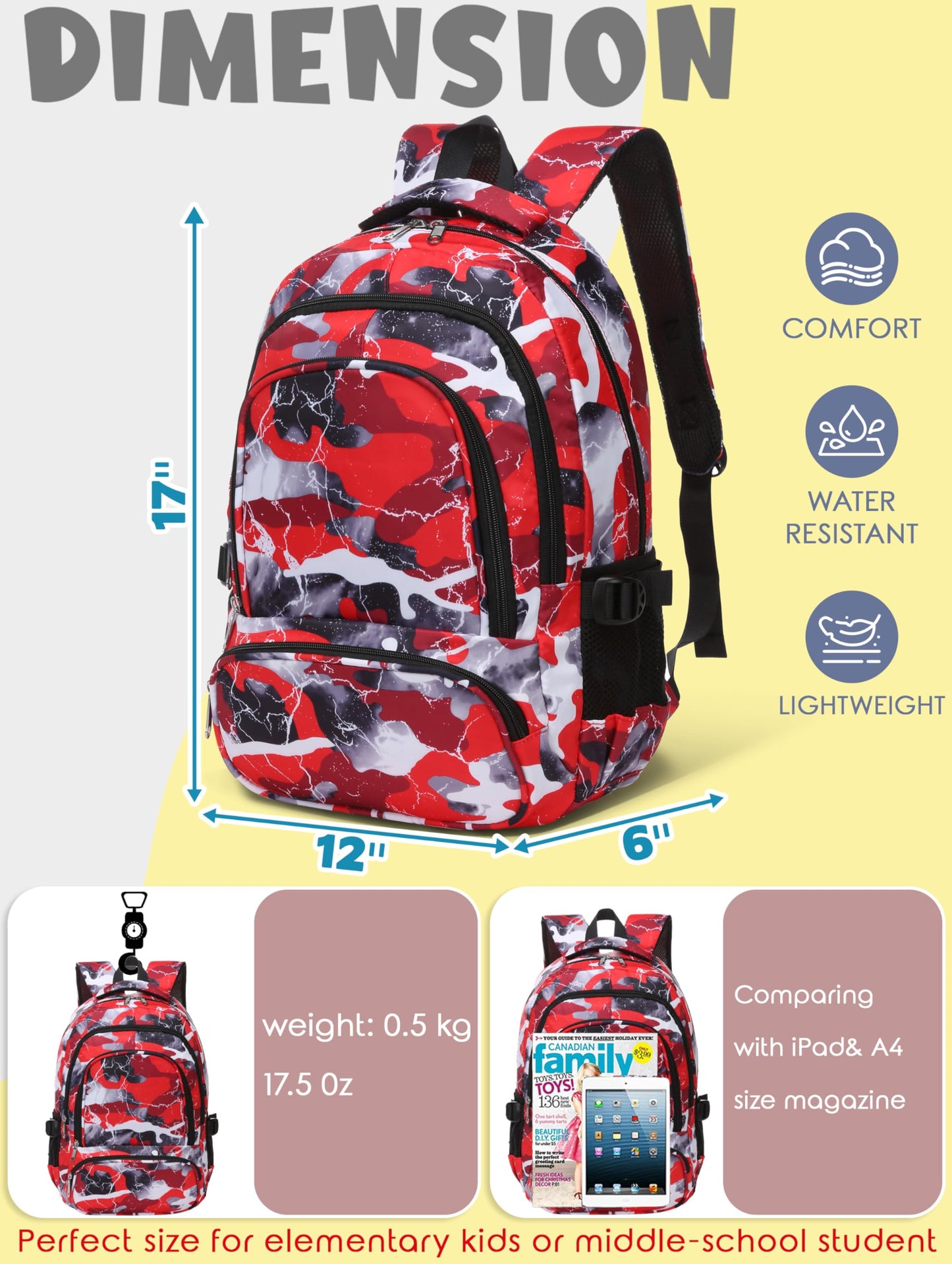 BLUEFAIRY 17" Kids Backpack for Boys