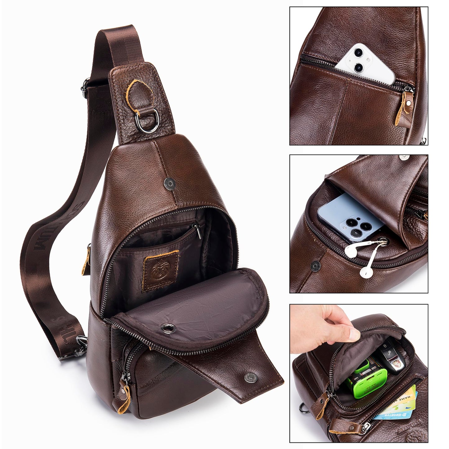 LUKZIJAES Genuine Leather Sling Bag for Men