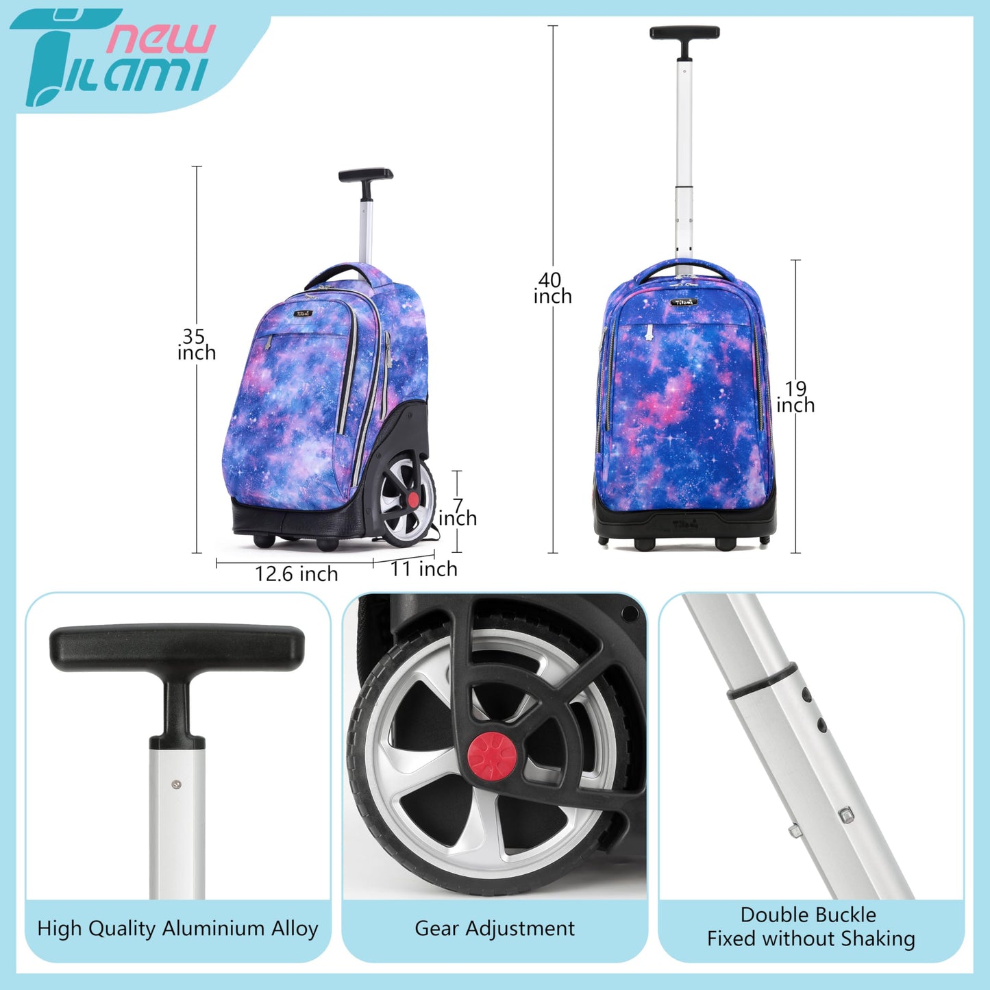 NEW TILAMI 19" Rolling Backpack for kids, Adjustable Laptop Backpack