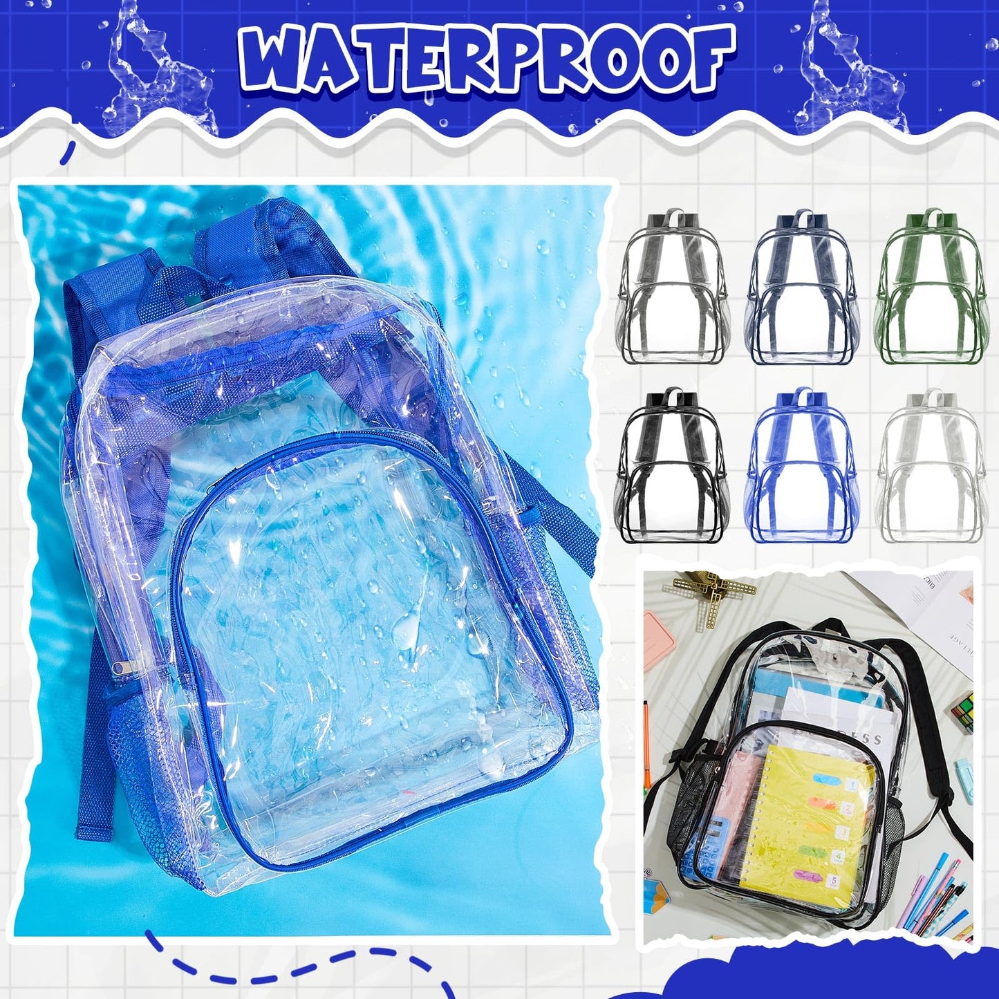 Amylove Clear PVC Backpack, 15", Black, 100-Pack