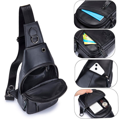 LUKZIJAES Genuine Leather Sling Bag for Men
