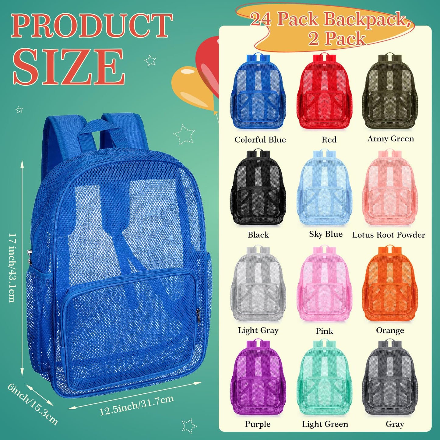 48-Pack 17" Clear Mesh Backpacks – Heavy Duty