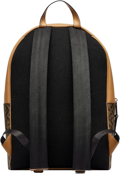 FENDI Men's FF Logo Backpack with Diagonal Pattern, Brown