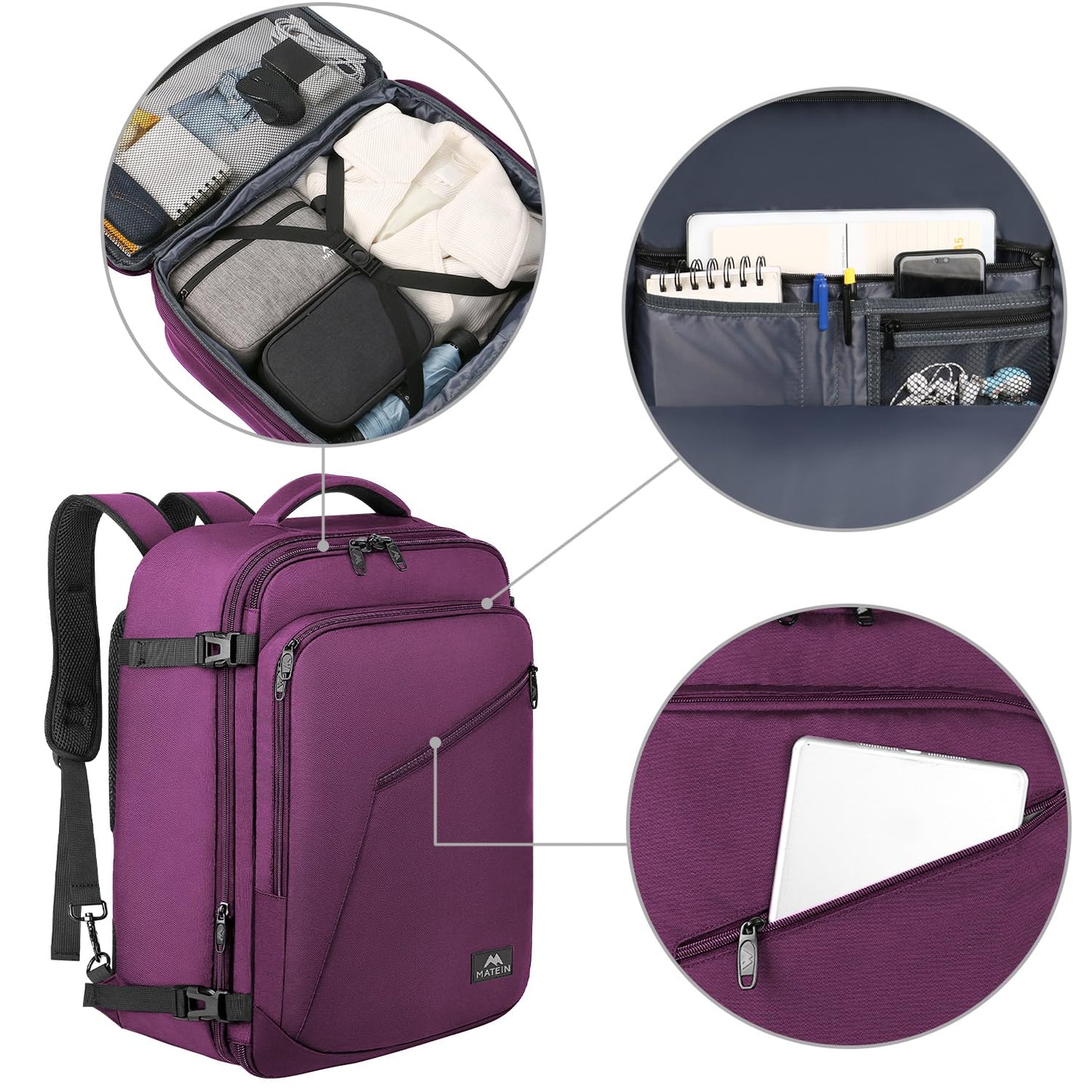 MATEIN 40L Carry-On Travel Backpack, Black