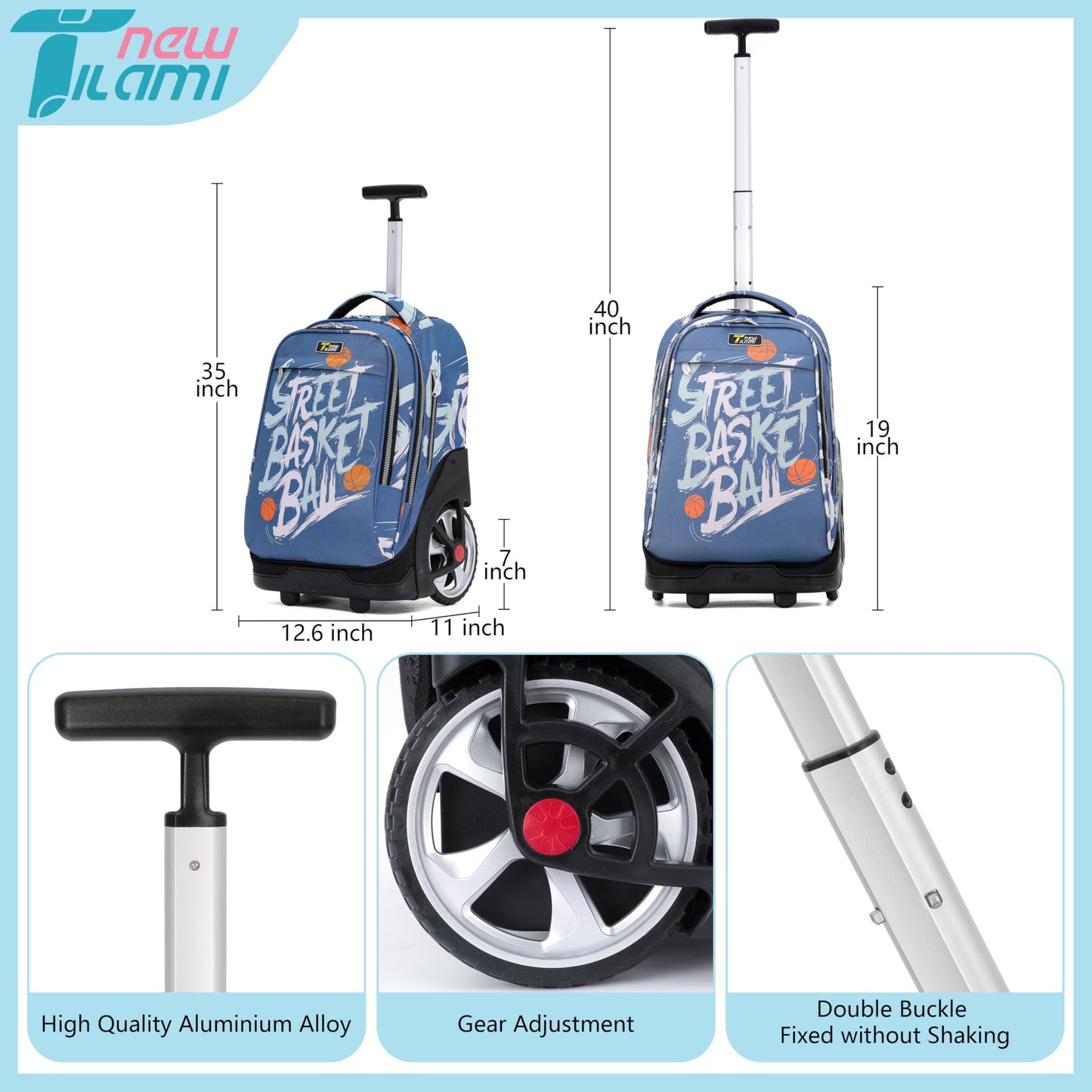 NEW TILAMI 19" Rolling Backpack for kids, Adjustable Laptop Backpack