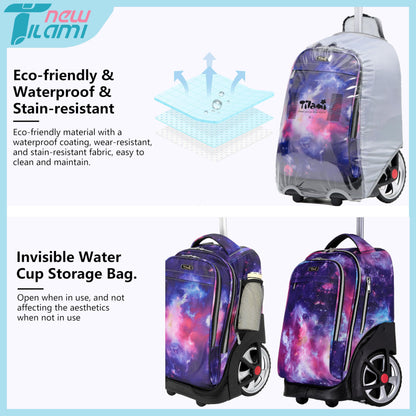 NEW TILAMI 19" Rolling Backpack for kids, Adjustable Laptop Backpack