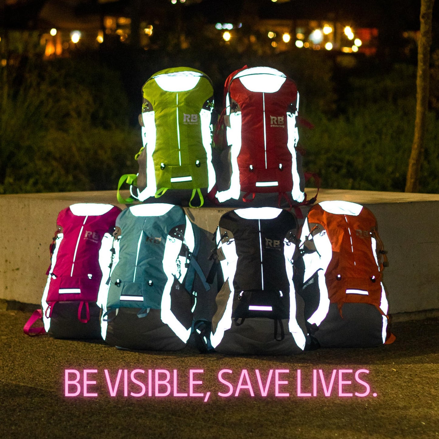 Reflective Motorcycle Backpack with Helmet Holder, Green
