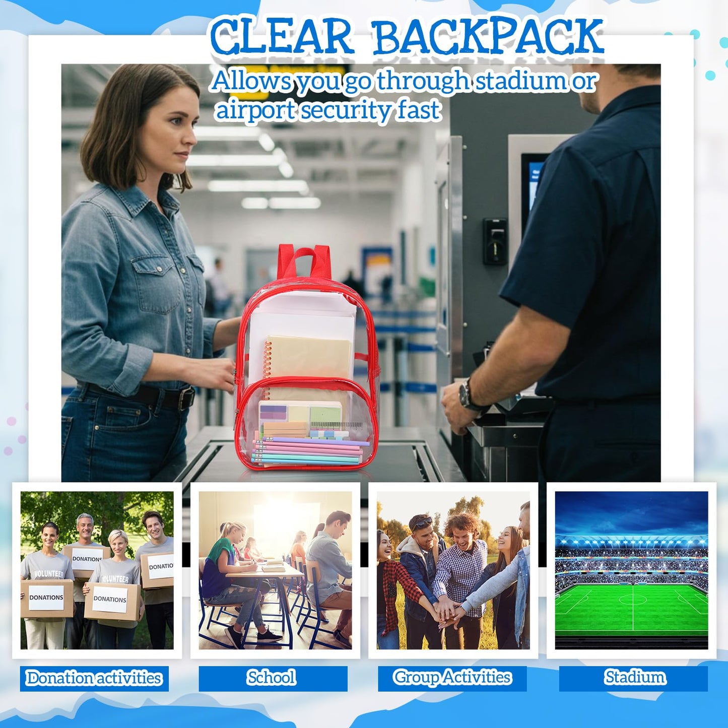 Aliceset 9" Clear Backpacks – 100 Pack