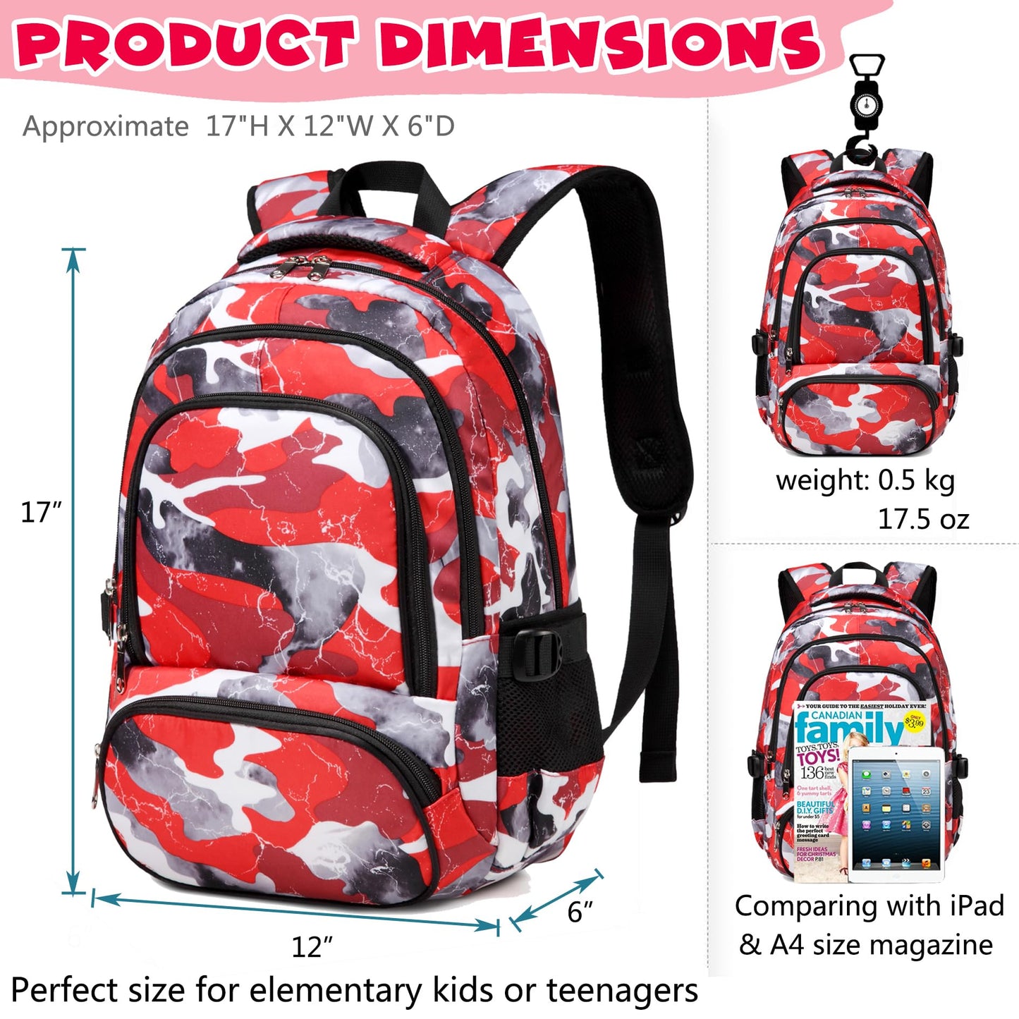 BLUEFAIRY 17" Kids Backpack for Boys