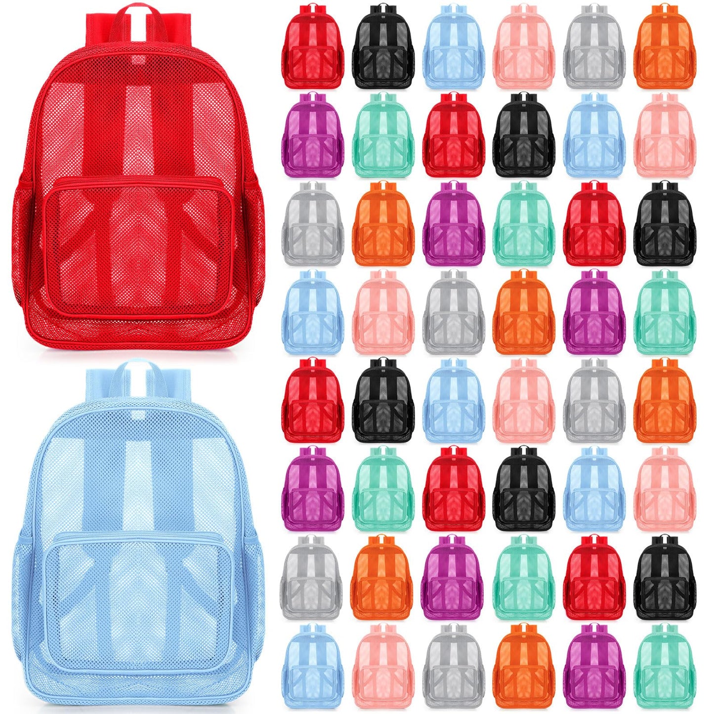 48-Pack 17" Clear Mesh Backpacks – Heavy Duty