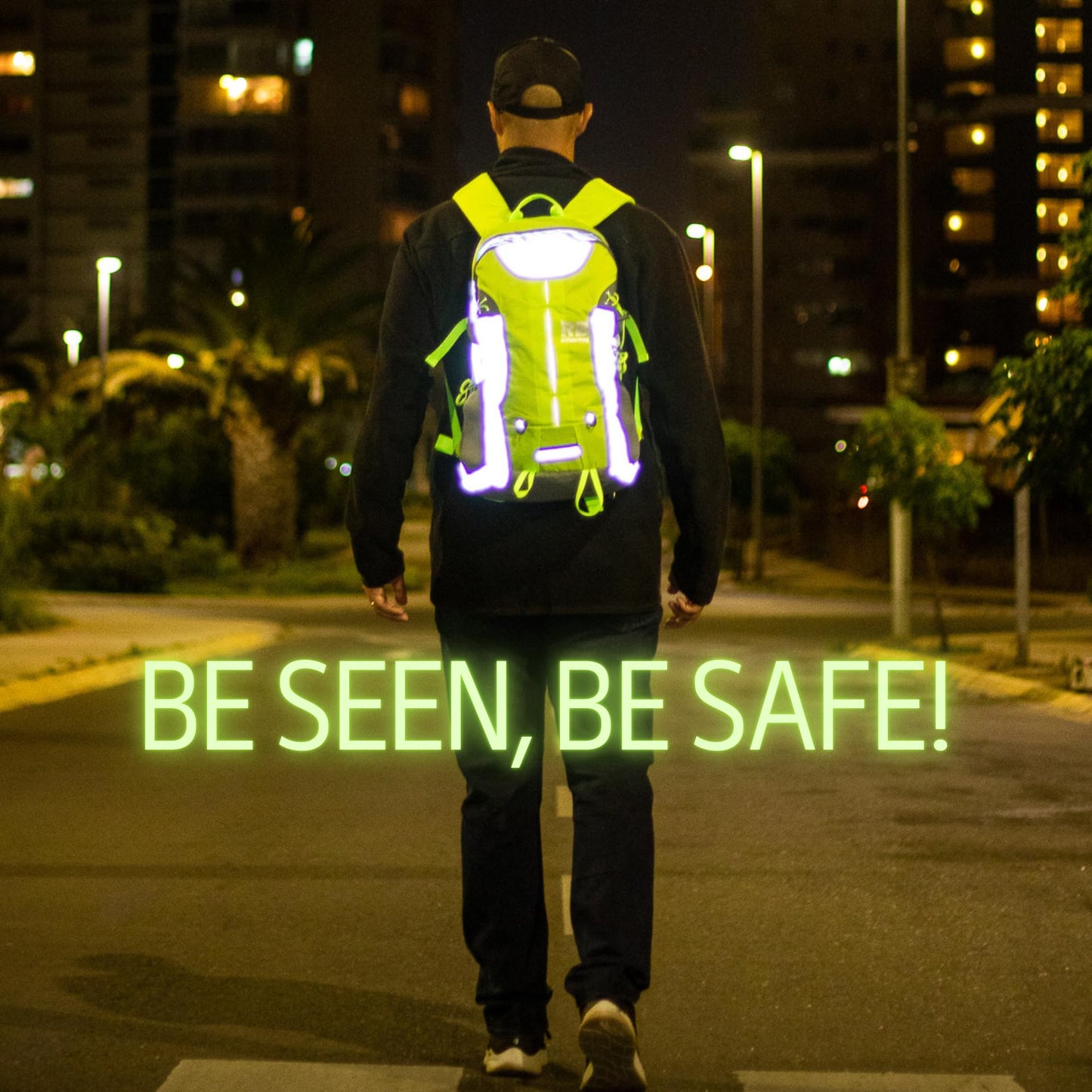 Reflective Motorcycle Backpack with Helmet Holder, Green