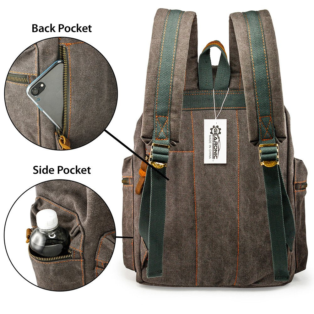 GEARONIC Vintage Canvas Laptop Backpack, 15"