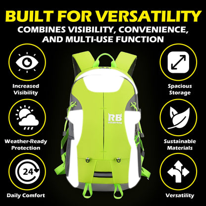 Reflective Motorcycle Backpack with Helmet Holder, Green