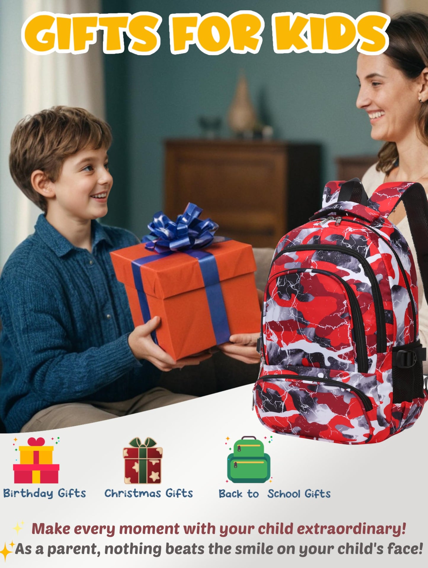 BLUEFAIRY 17" Kids Backpack for Boys