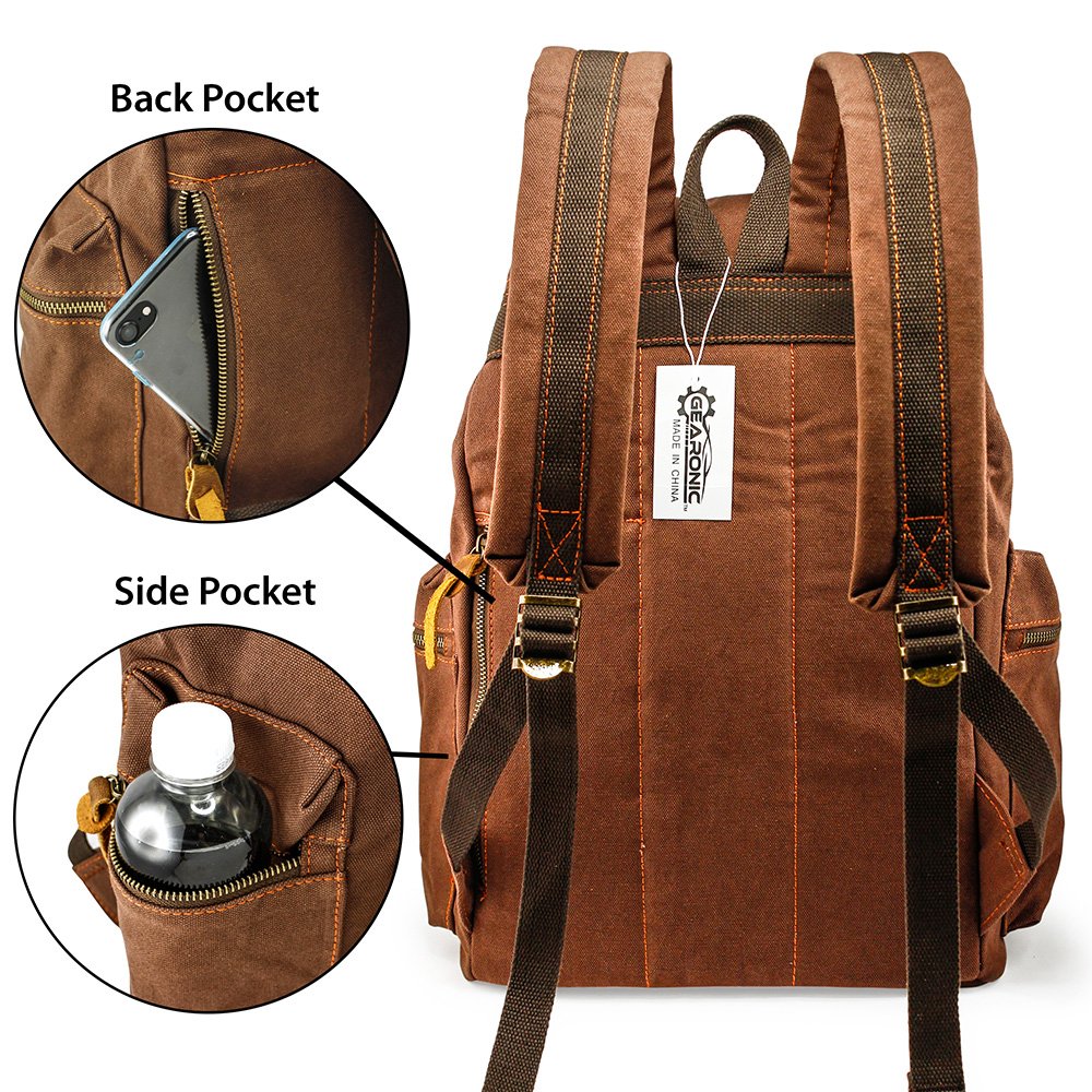 GEARONIC Vintage Canvas Laptop Backpack, 15"