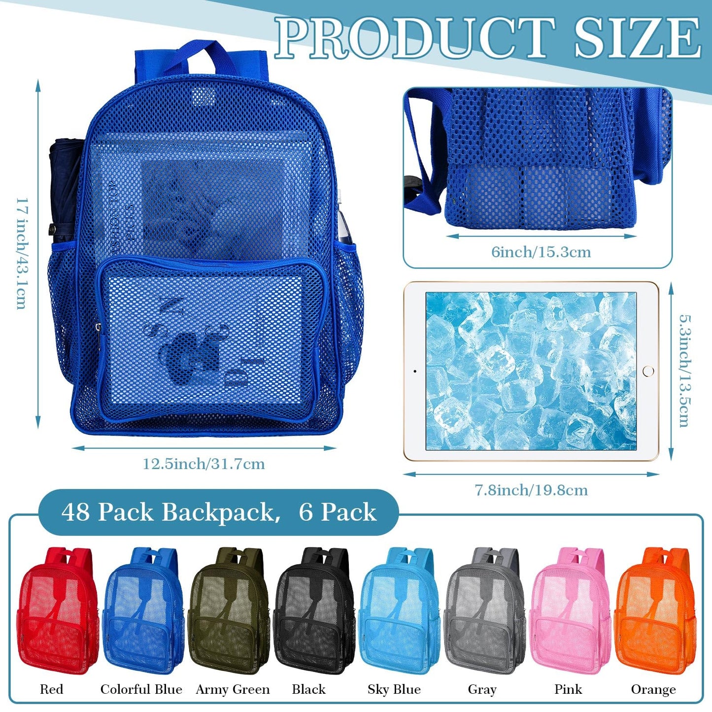 48-Pack 17" Clear Mesh Backpacks – Heavy Duty