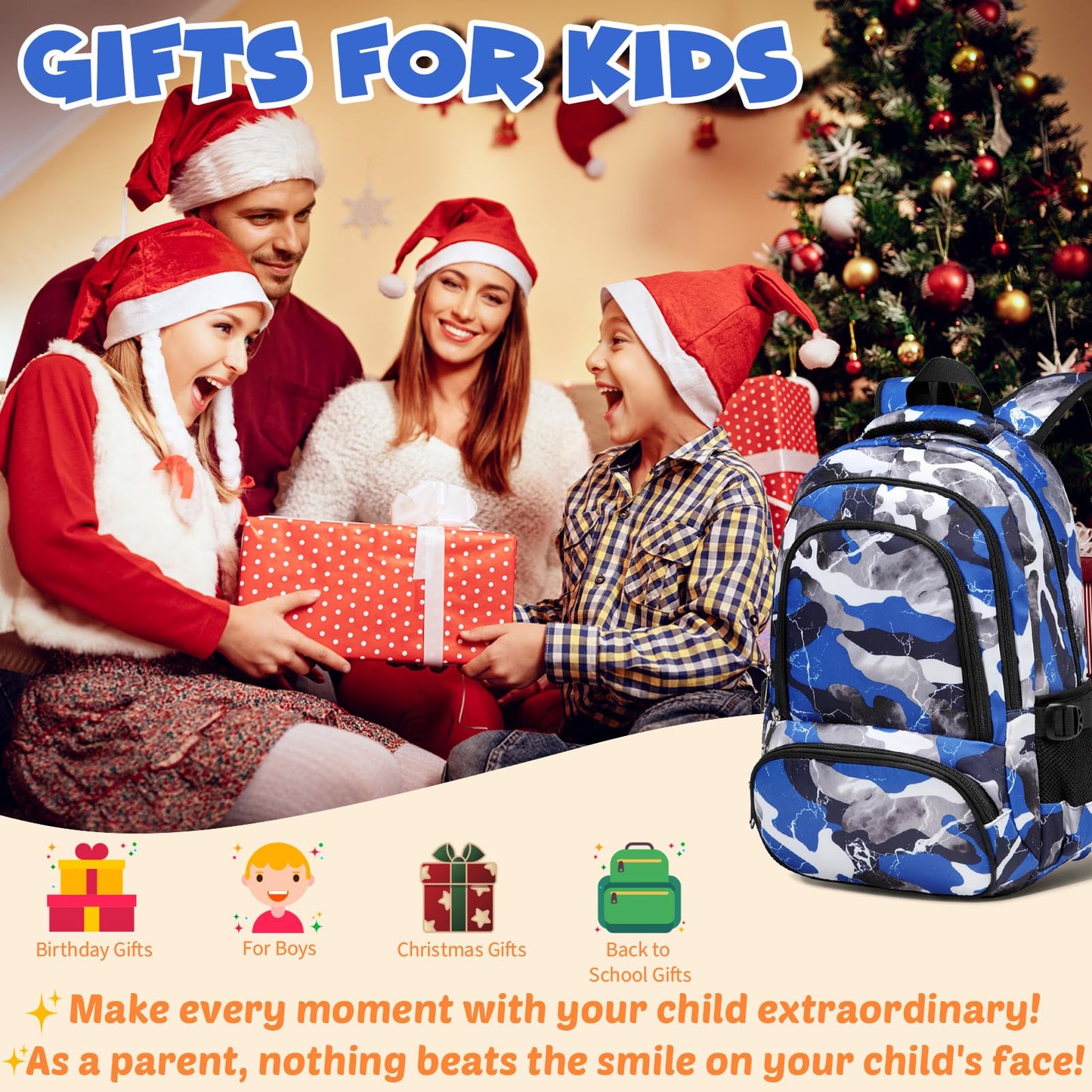BLUEFAIRY 17" Kids Backpack for Boys