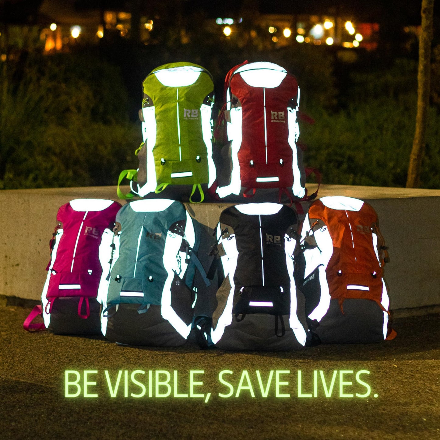 Reflective Motorcycle Backpack with Helmet Holder, Green