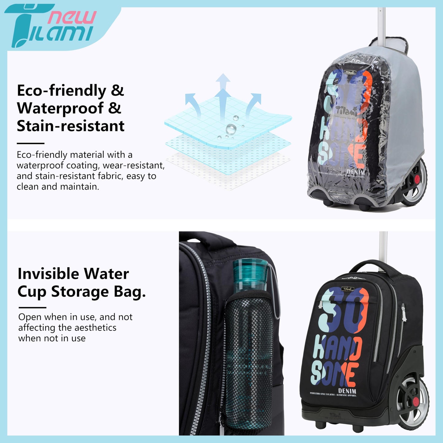 NEW TILAMI 19" Rolling Backpack for kids, Adjustable Laptop Backpack