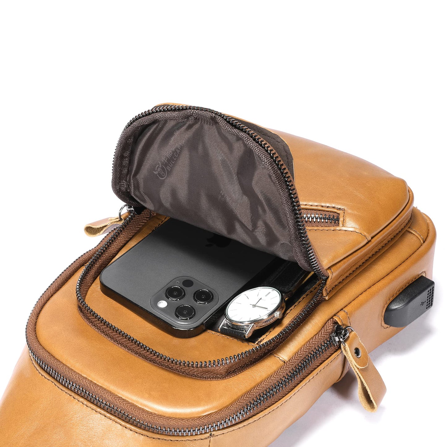 LUKZIJAES Genuine Leather Sling Bag for Men