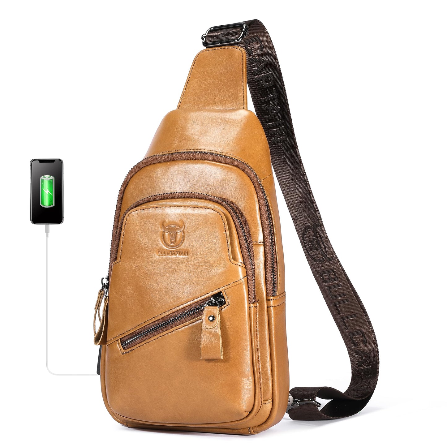 LUKZIJAES Genuine Leather Sling Bag for Men
