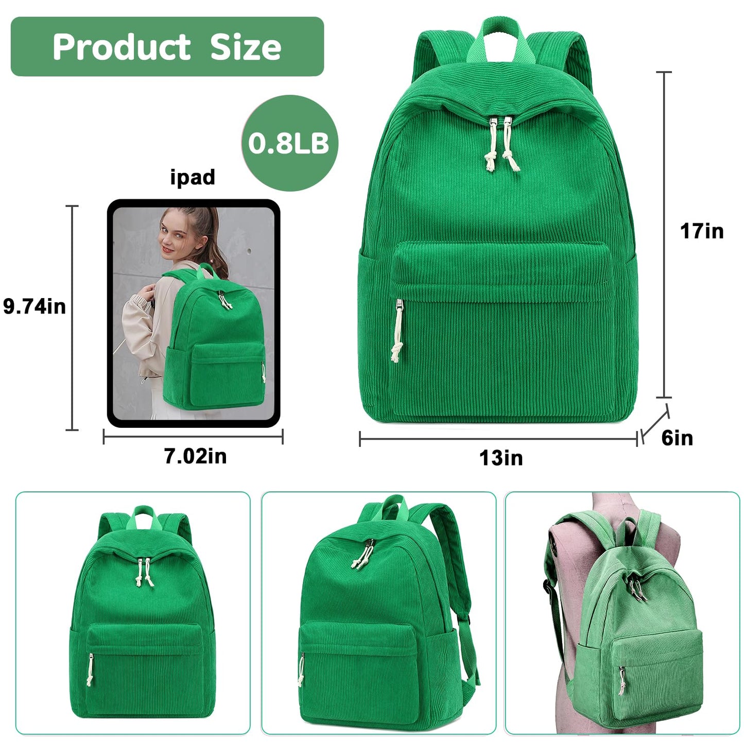 School Backpack for Teen Girls & Women, Corduroy