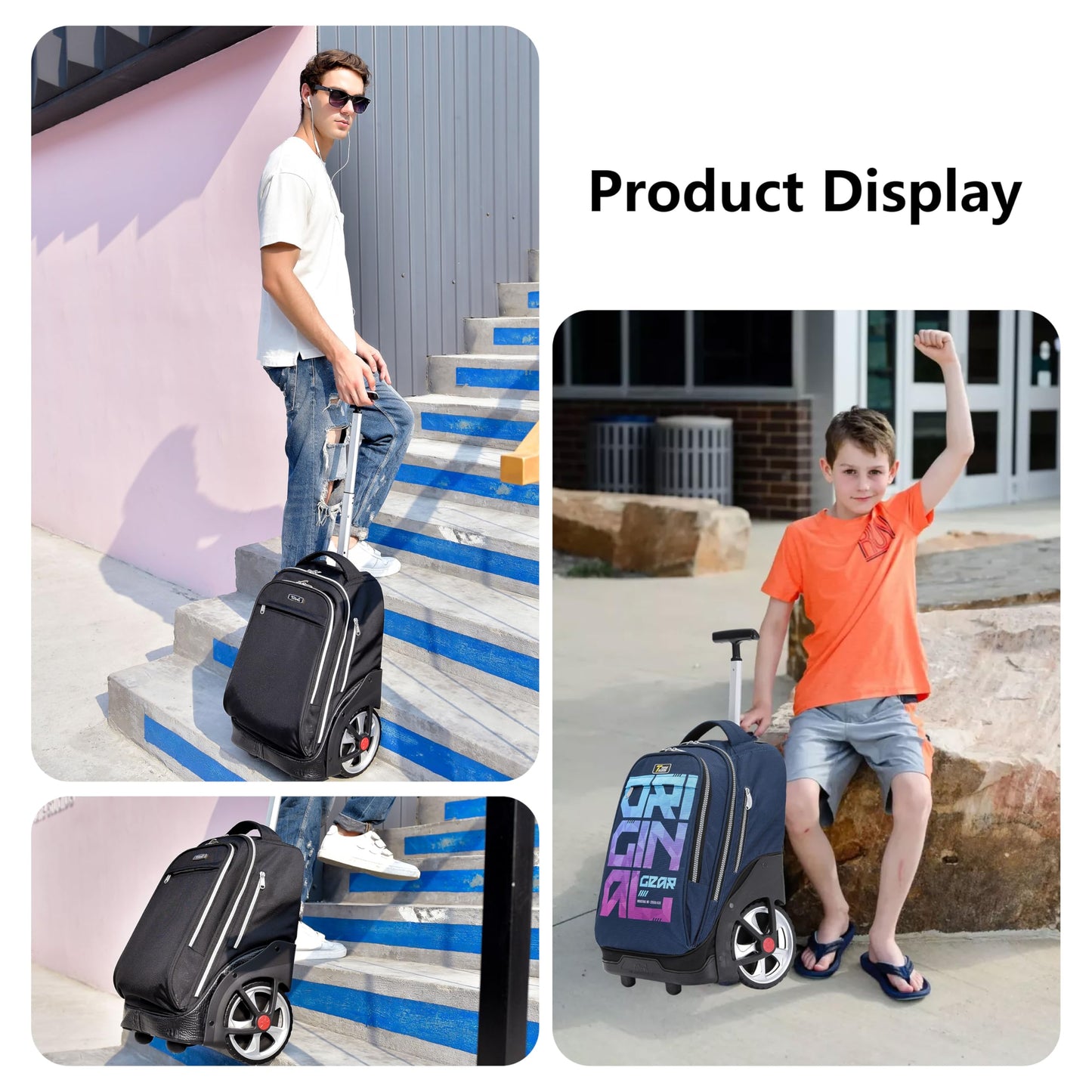 NEW TILAMI 19" Rolling Backpack for kids, Adjustable Laptop Backpack