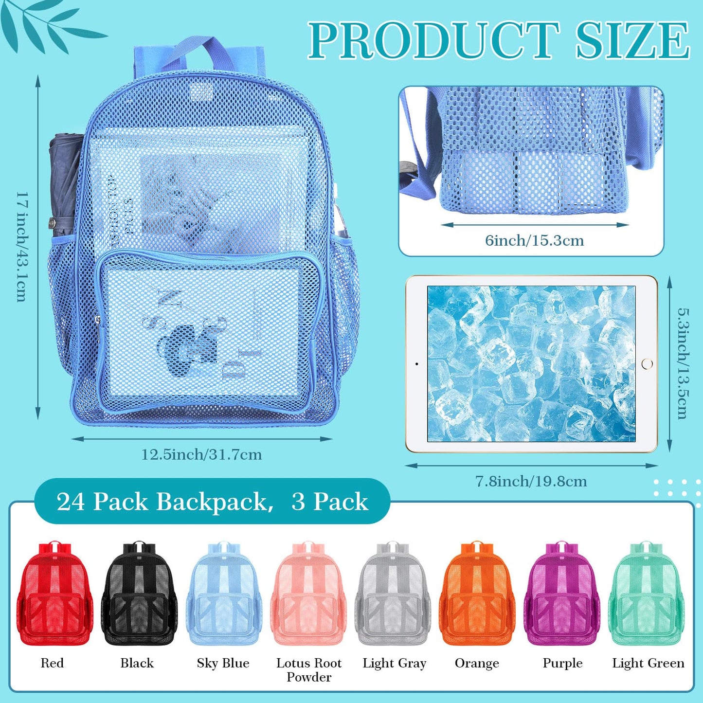 48-Pack 17" Clear Mesh Backpacks – Heavy Duty