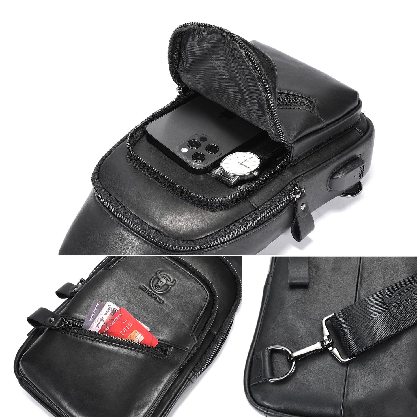 LUKZIJAES Genuine Leather Sling Bag for Men