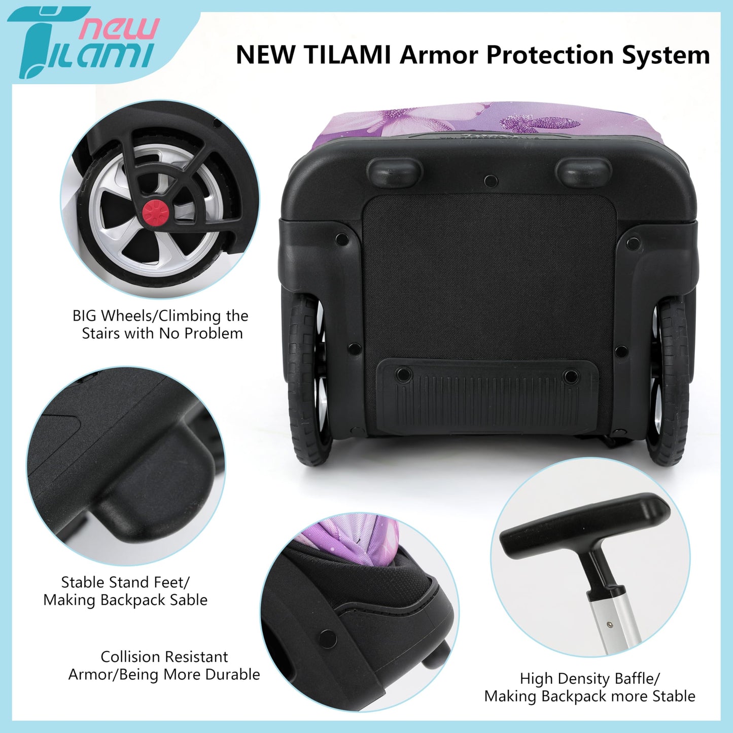 NEW TILAMI 19" Rolling Backpack for kids, Adjustable Laptop Backpack