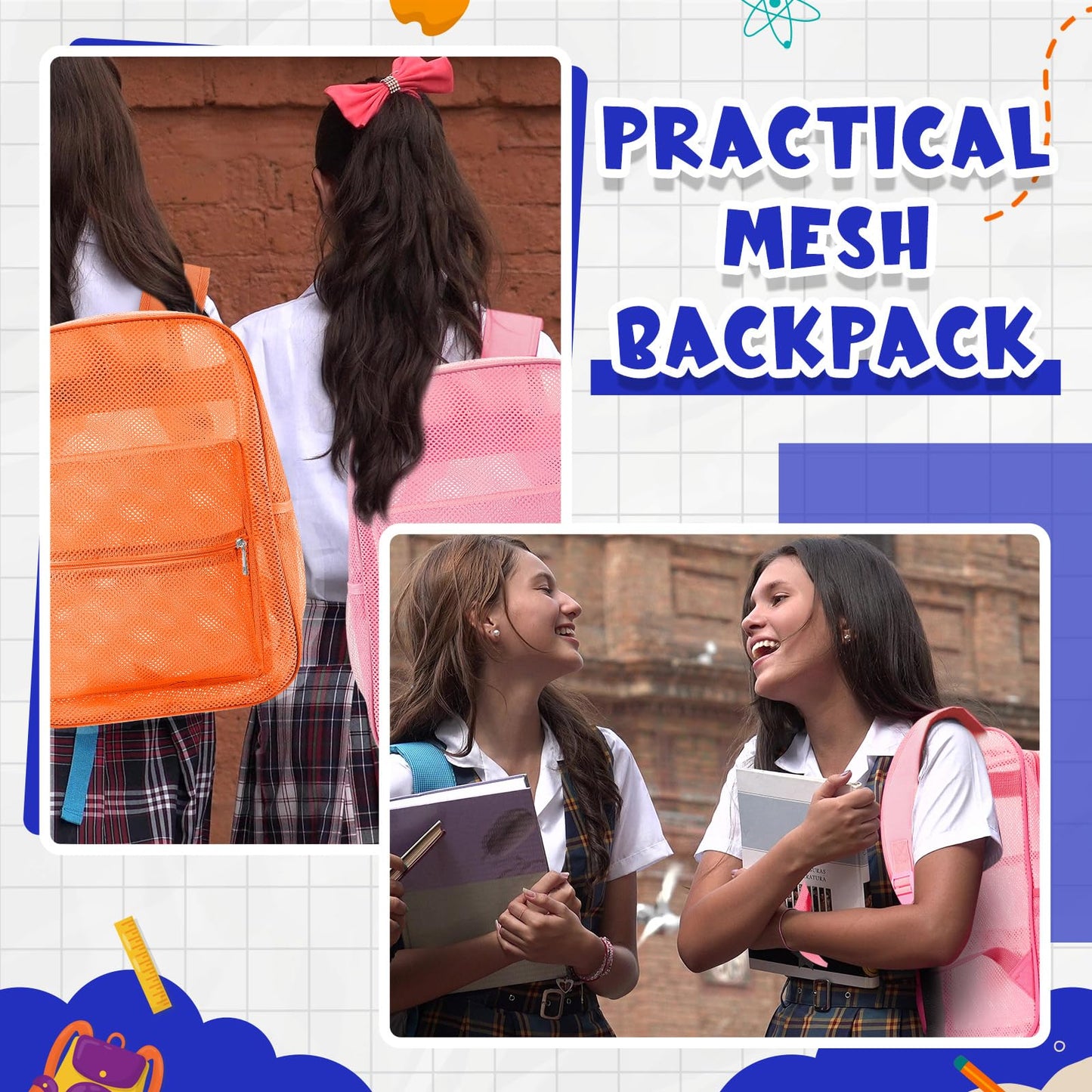 Amylove 17" Mesh Backpack – 48 Pack, Colorful