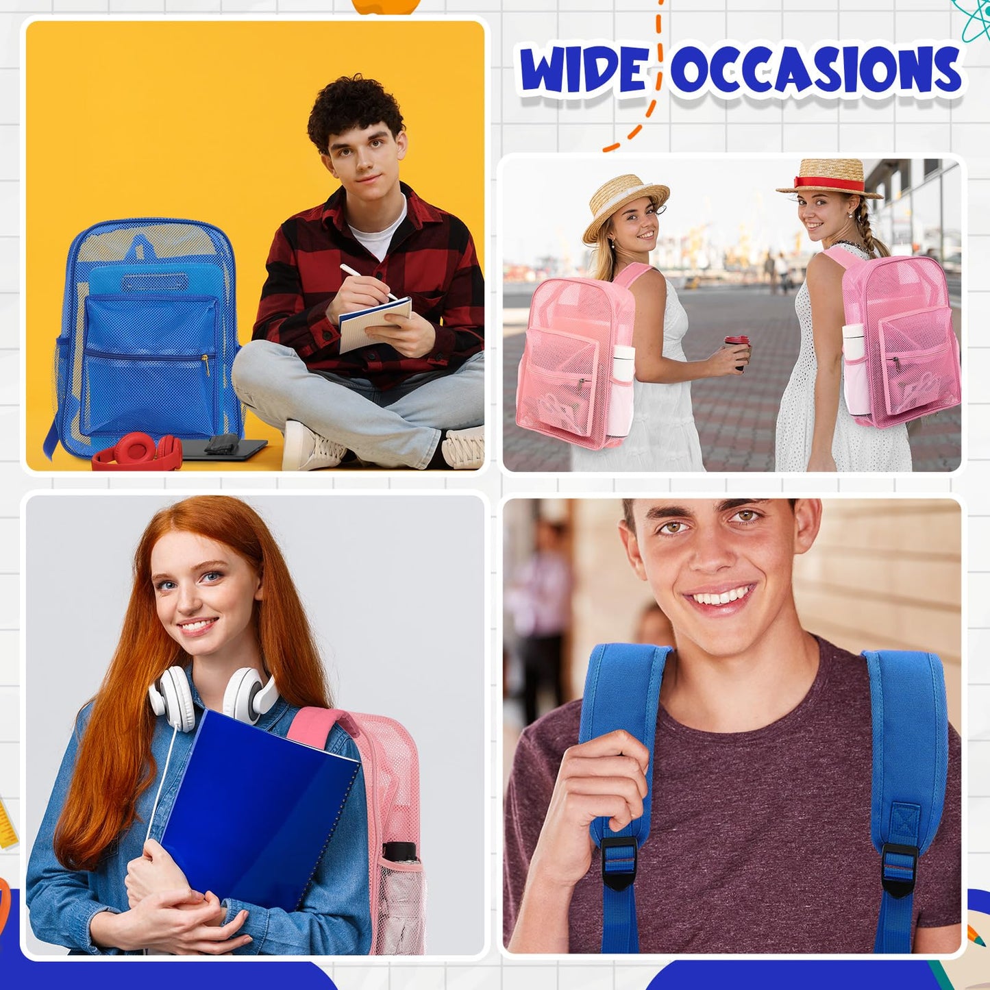 Amylove 17" Mesh Backpack – 48 Pack, Colorful