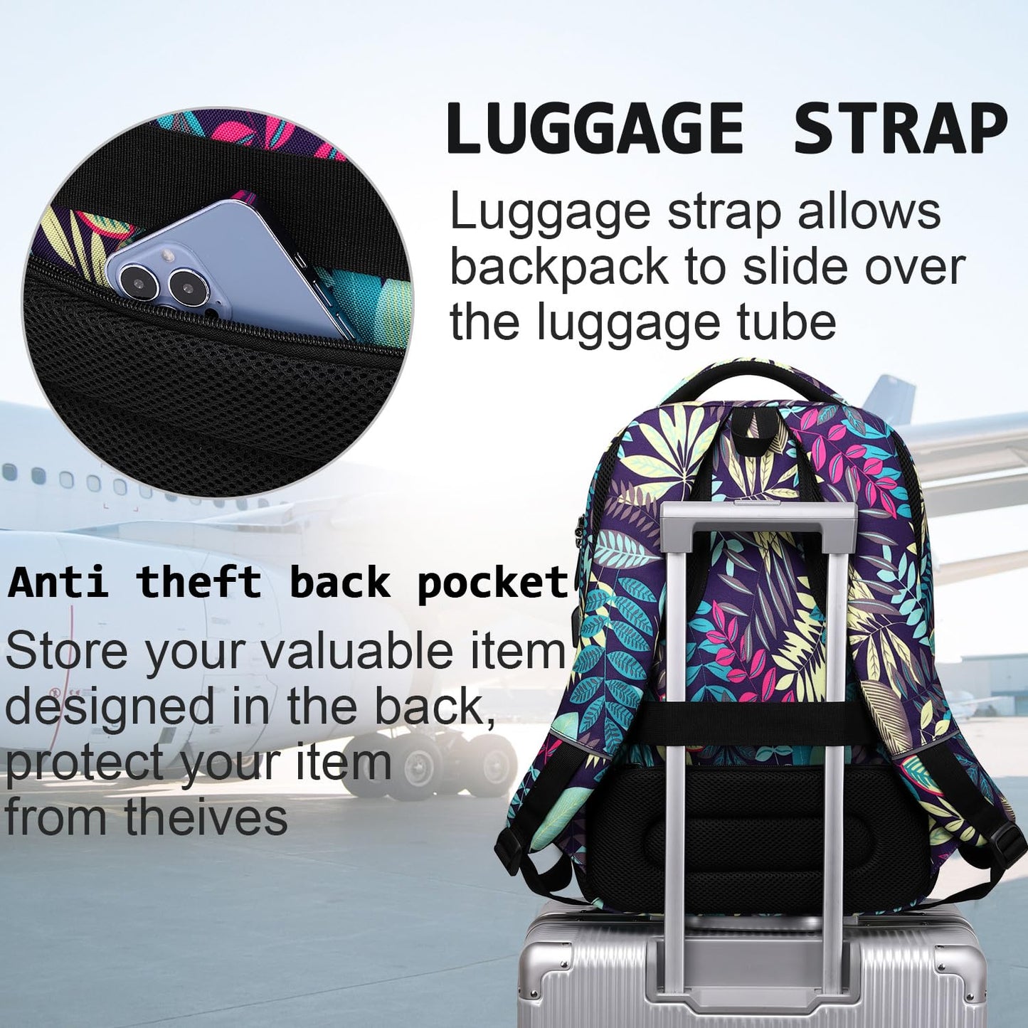 Anti-Theft Laptop Backpack with USB – 15.6" Black