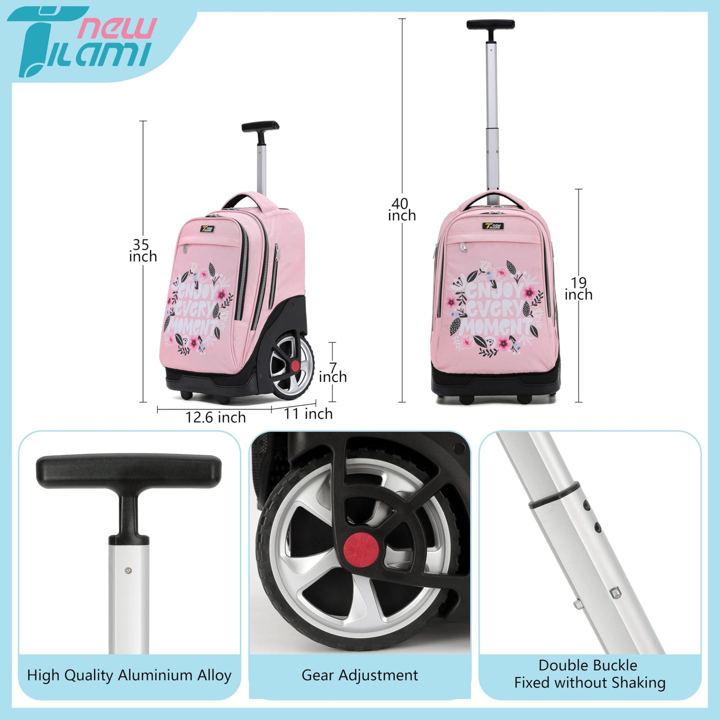 NEW TILAMI 19" Rolling Backpack for kids, Adjustable Laptop Backpack