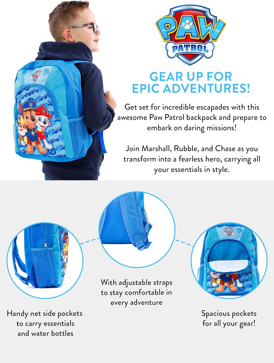Paw Patrol Backpack Chase Rubble Marshall Boys Backpacks
