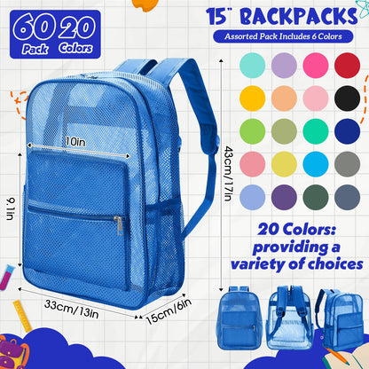 Amylove 17" Mesh Backpack – 48 Pack, Colorful