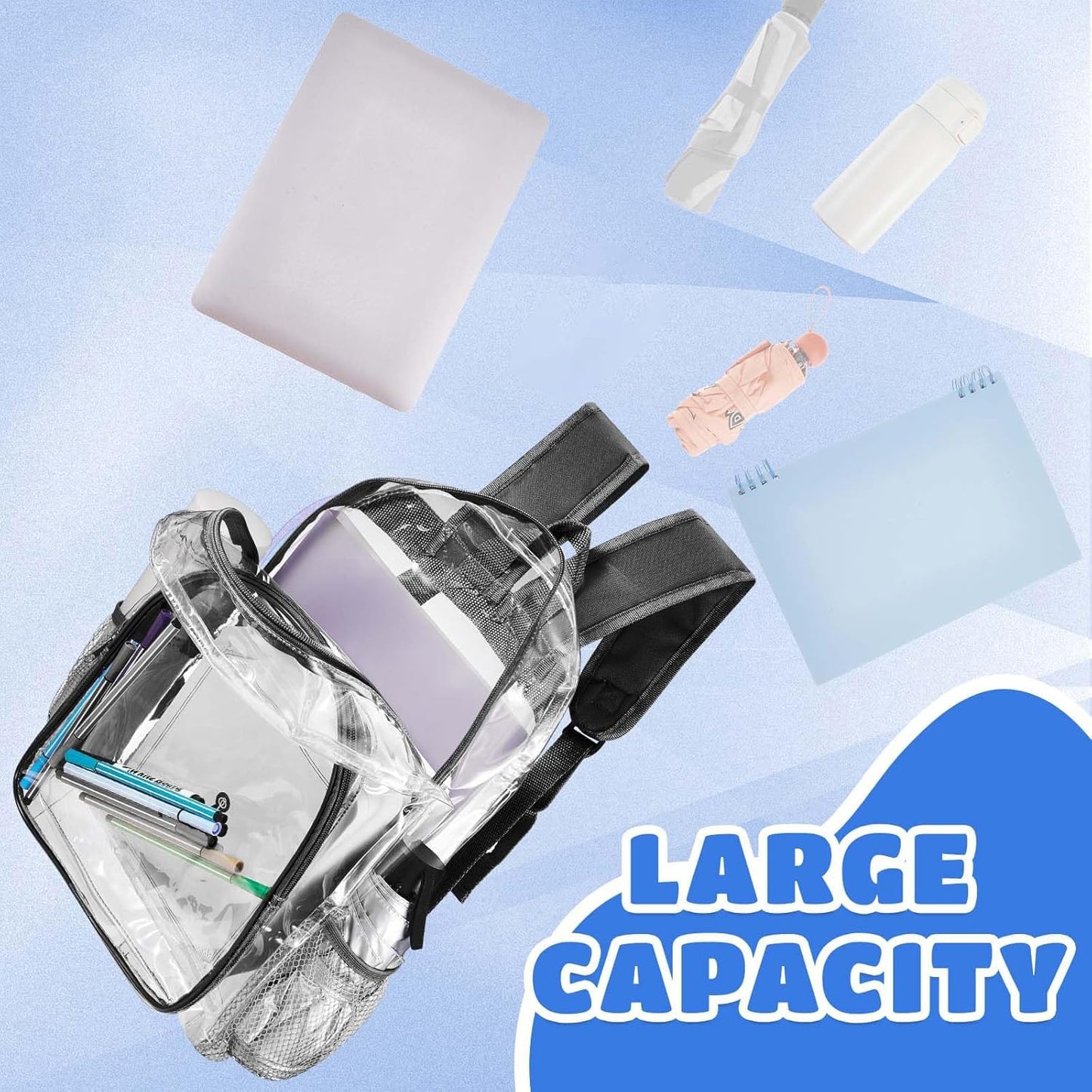 Amylove Clear PVC Backpack, 15", Black, 100-Pack