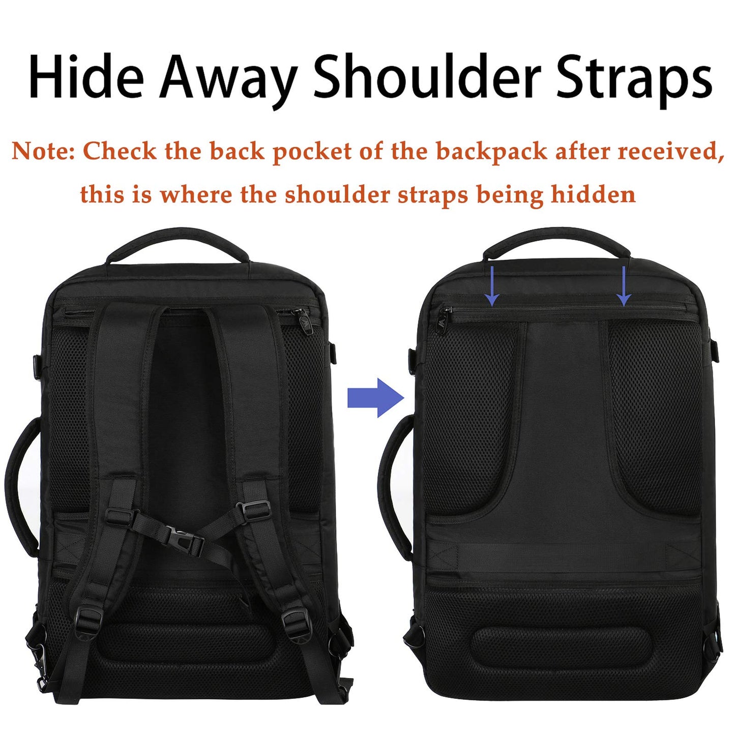 MATEIN 40L Carry-On Travel Backpack, Black