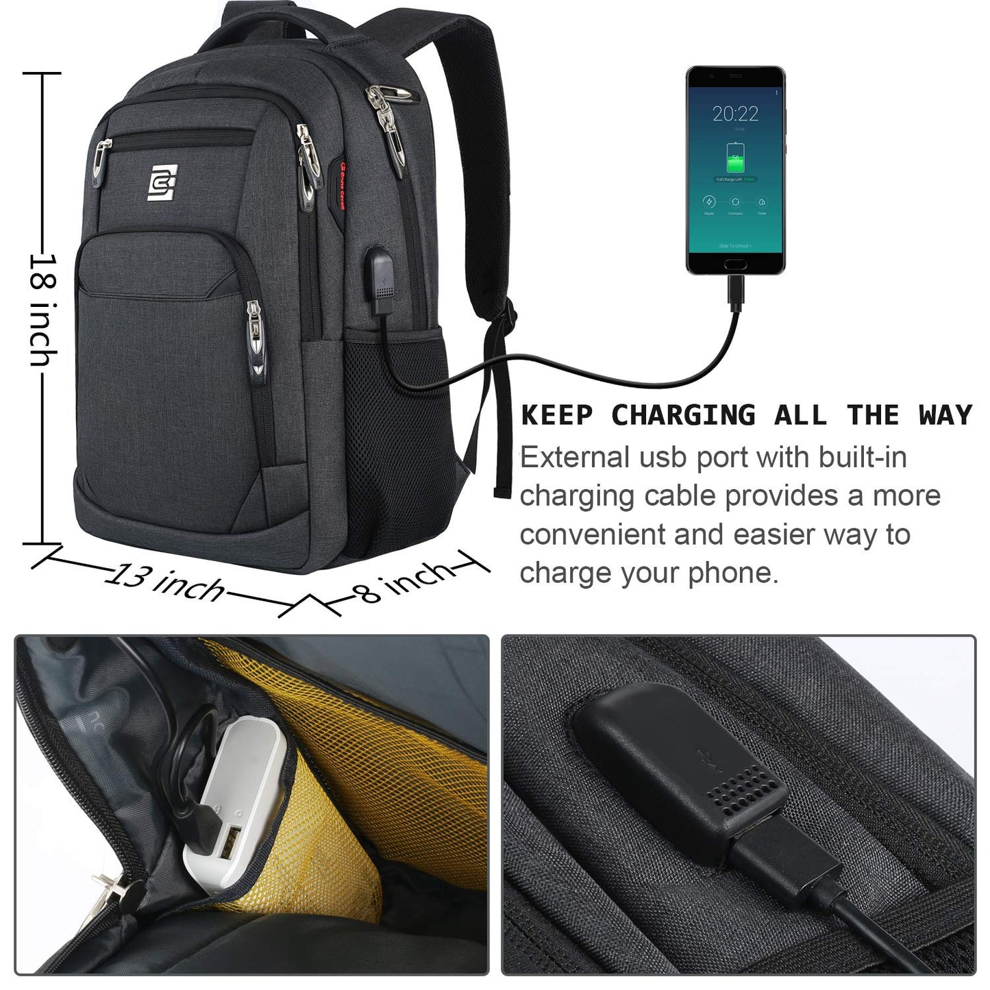 Anti-Theft Laptop Backpack with USB – 15.6" Black