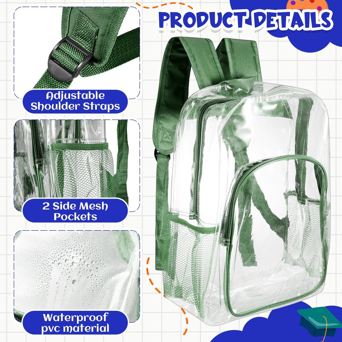 Amylove Clear PVC Backpack, 15", Black, 100-Pack