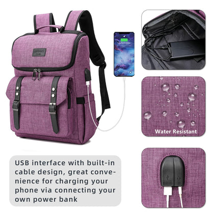YALUNDISI Vintage Laptop Backpack with USB, Black